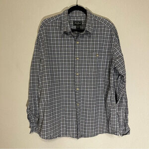 Eddie Bauer plaid long sleeve button down shirt men's size XL tan, white & blue